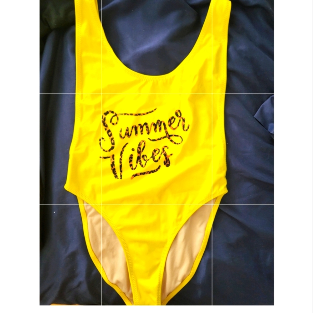 Bright yellow hugh cut swimsuit